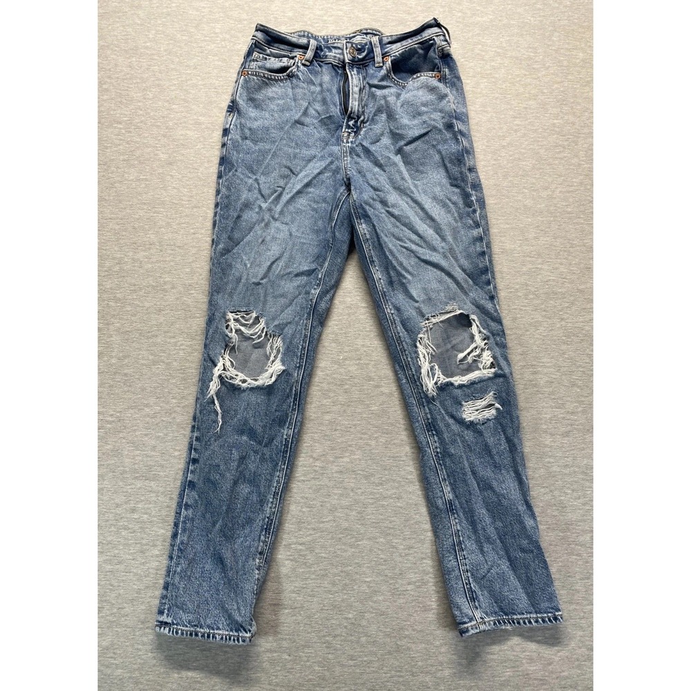 American Eagle Outfitters Strigid Mom Jeans Women 4 Blue Denim Distressed Ripped